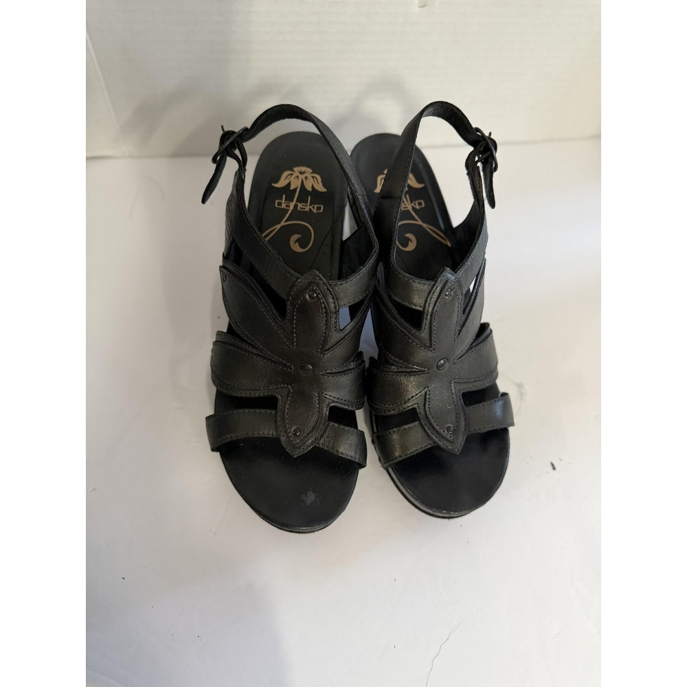 Dansko Shoes Womens Size 38 Black Leather Slingback Heels Sandals Comfort Casual